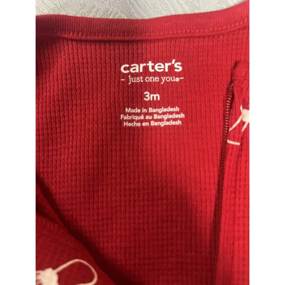 Carter's 3M Red Cotton Footed Christmas One-Piece Sleeper 2-Way Zip